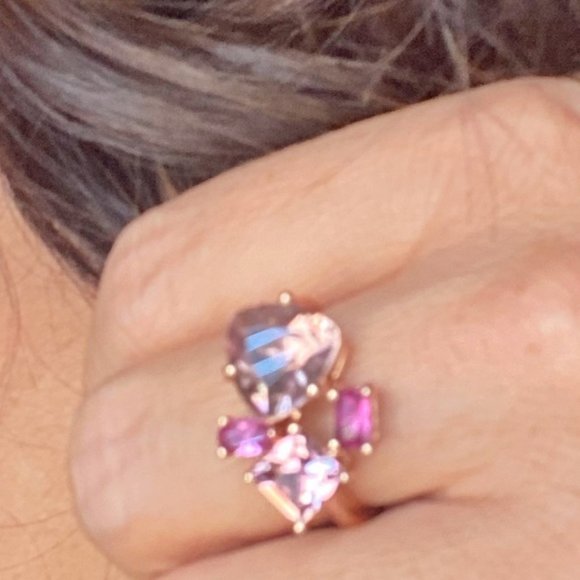 ROSE GOLD JEWELED PINK  CZ STATEMENT RING - Picture 2 of 3